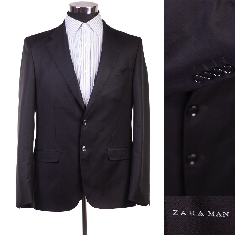 Zara Man Blue Tailored Fit Extra Fine Wool Single Breasted Blazer Jacket Size 42